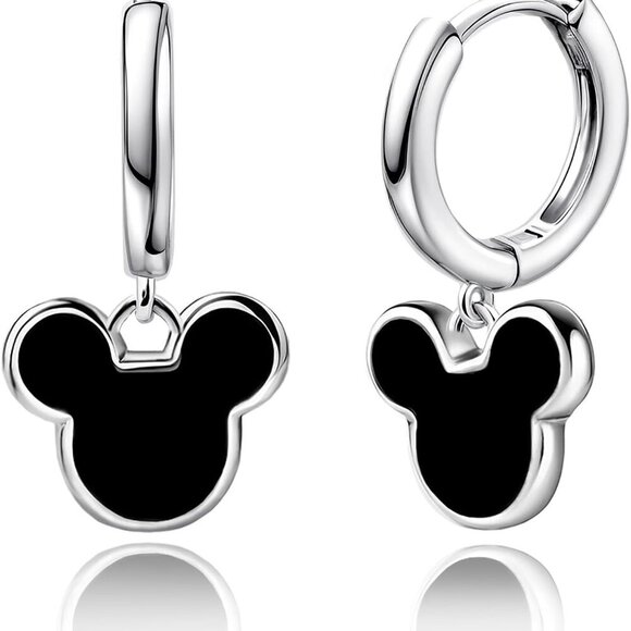 Jewelry - Black Silver Mouse Hoop Earrings for Women Dangle Nightout Jewelry Gift